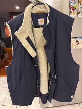 Carhartt Navy Vest with Cream Sherpa Lining